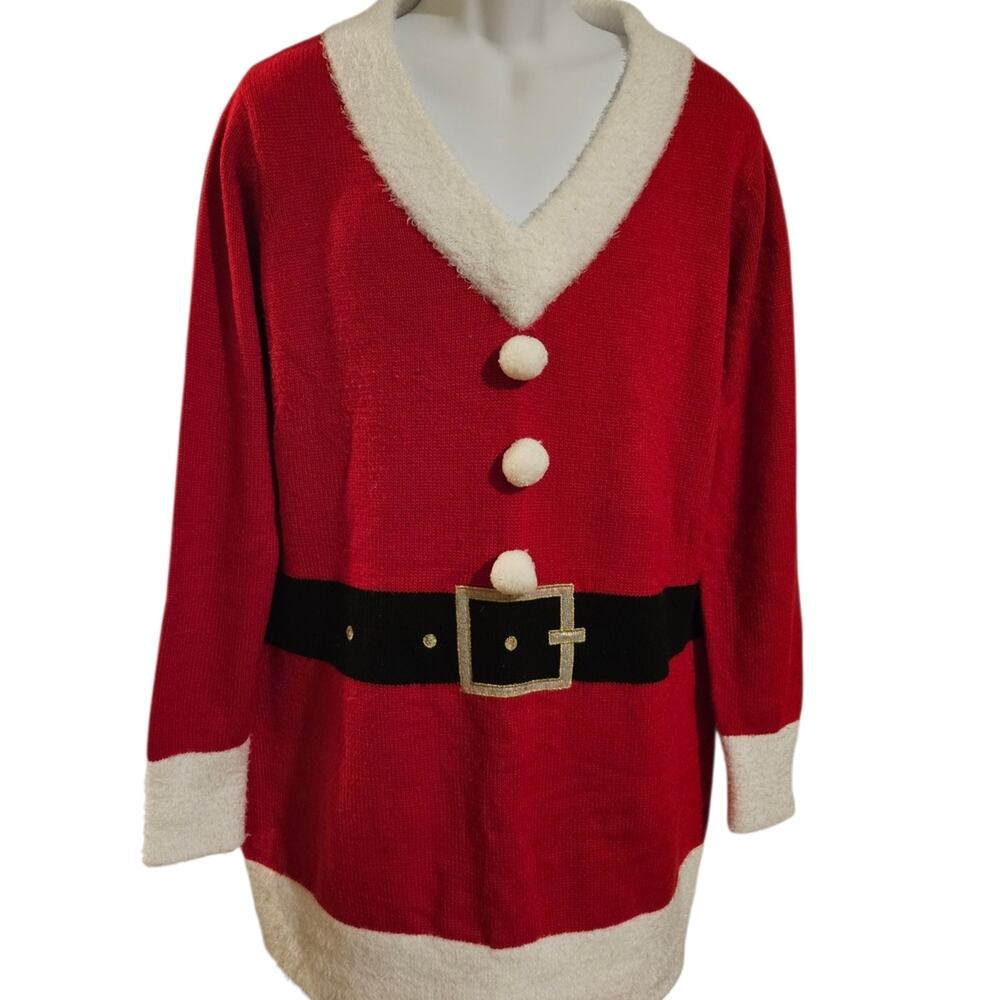 Woman's Plus Size Holiday Time Red V-Neck Santa Sweater XXL